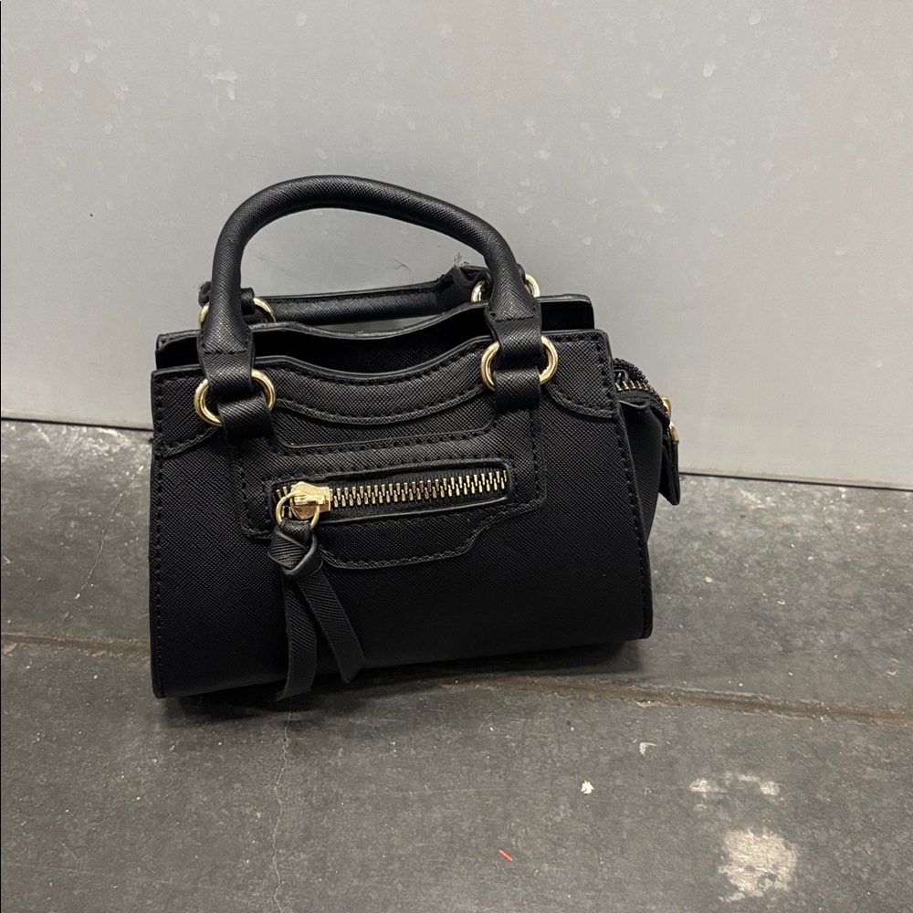 Black Handbag with Gold Accents